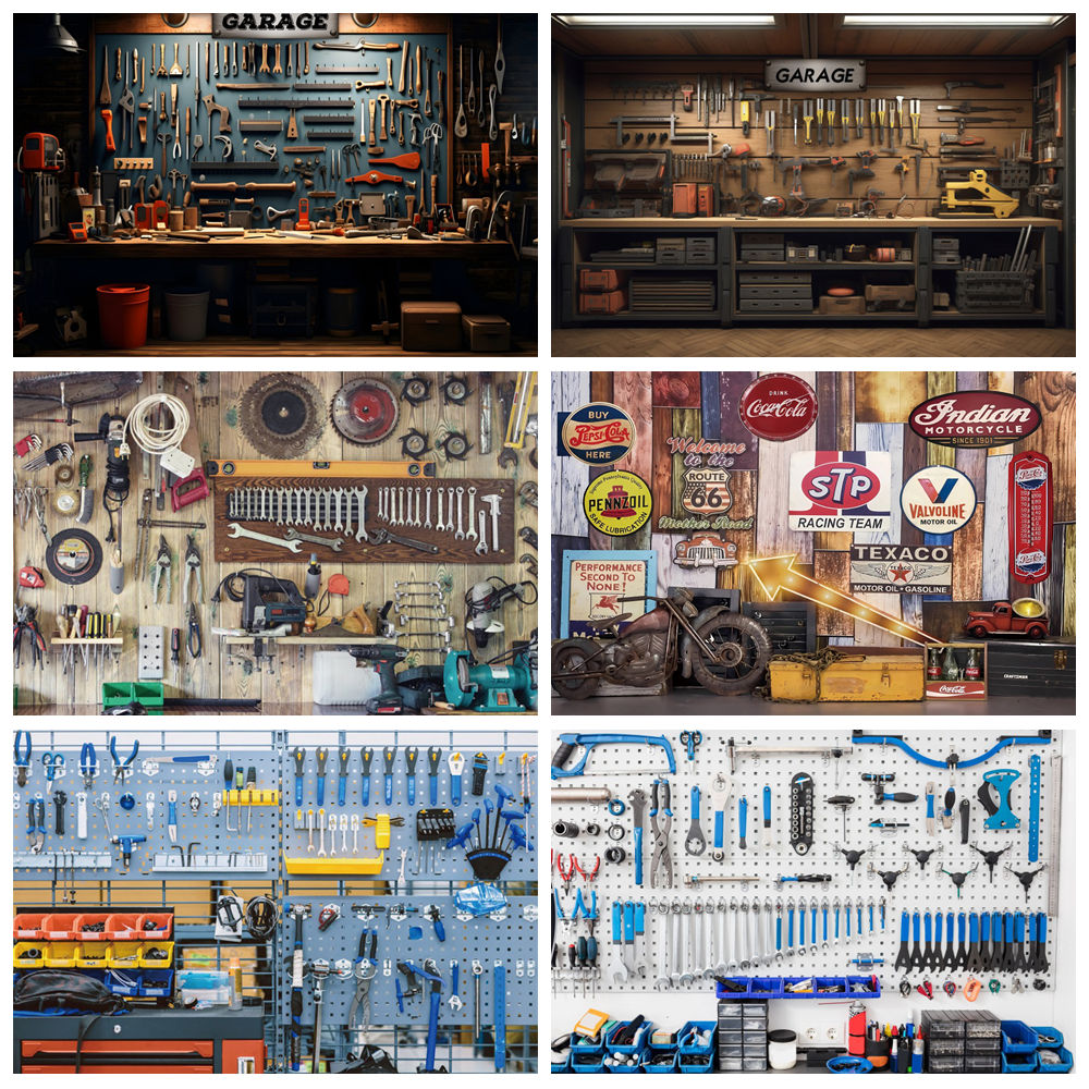 Vintage Garage Backdrop Car Re - огляд і ціна Workshop Tools Background