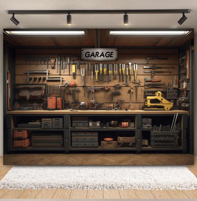 Vintage Garage Backdrop Car Re - огляд і ціна Workshop Tools Background