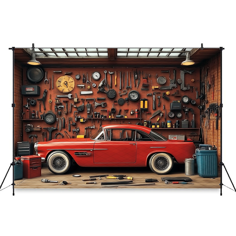 Mocsicka Red Classic Car Garag - огляд і ціна Workshop Tools Background
