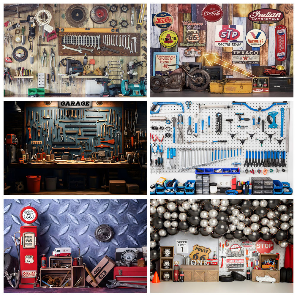 Vintage Garage Backdrops Car R - огляд і ціна Workshop Tools Background